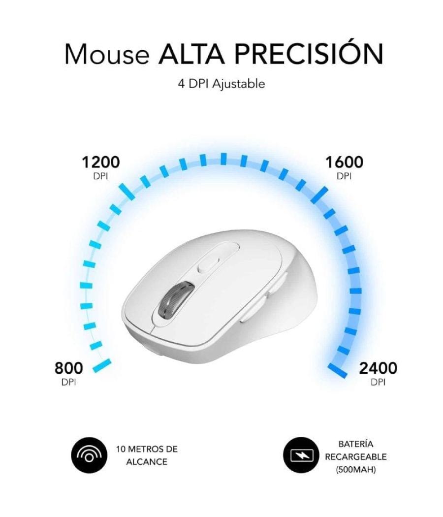 Ratón ergonómico inalámbrico por bluetooth/ 2.4ghz subblim comfort ergo dual battery/ batería recargable/ hasta 2400 dpi/ blanco