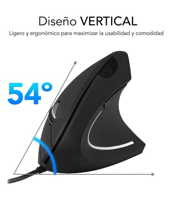 Ratón ergonómico subblim glide vertical ergo wired/ hasta 1600 dpi/ negro