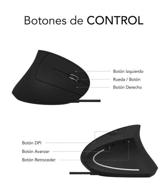 Ratón ergonómico subblim glide vertical ergo wired/ hasta 1600 dpi/ negro