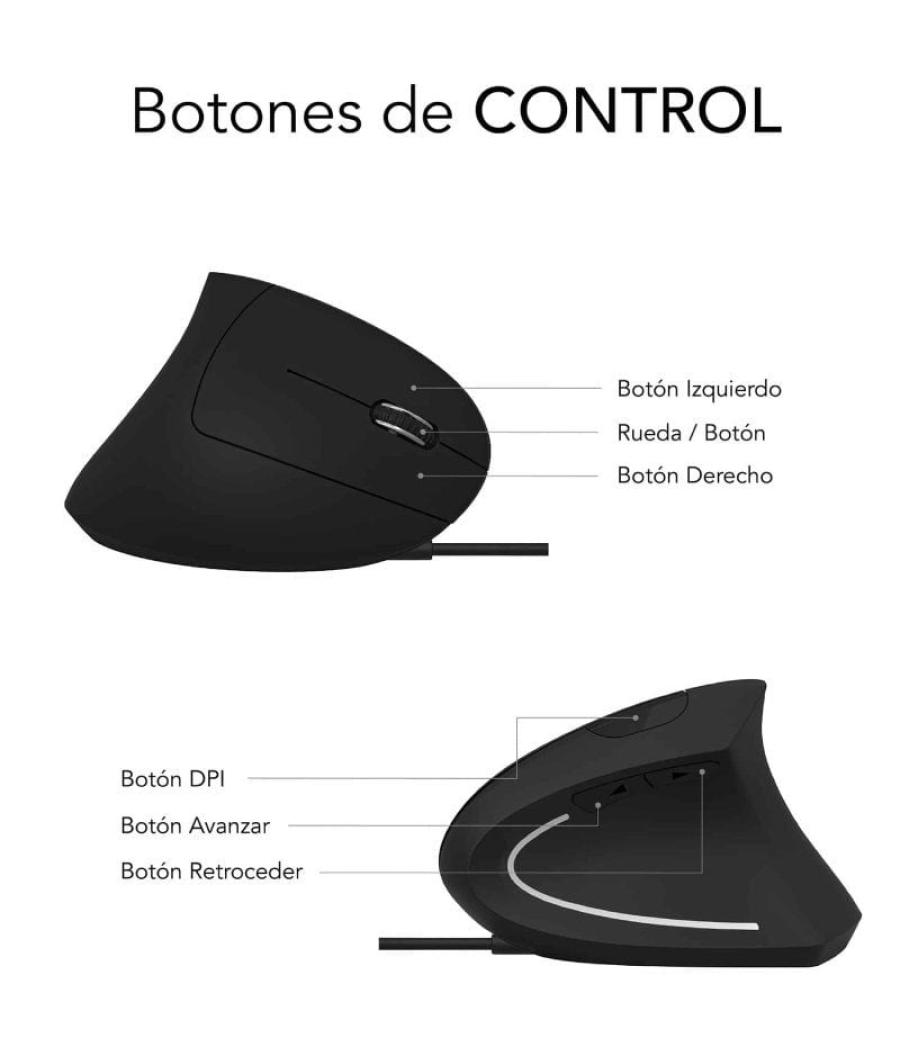 Ratón ergonómico subblim glide vertical ergo wired/ hasta 1600 dpi/ negro