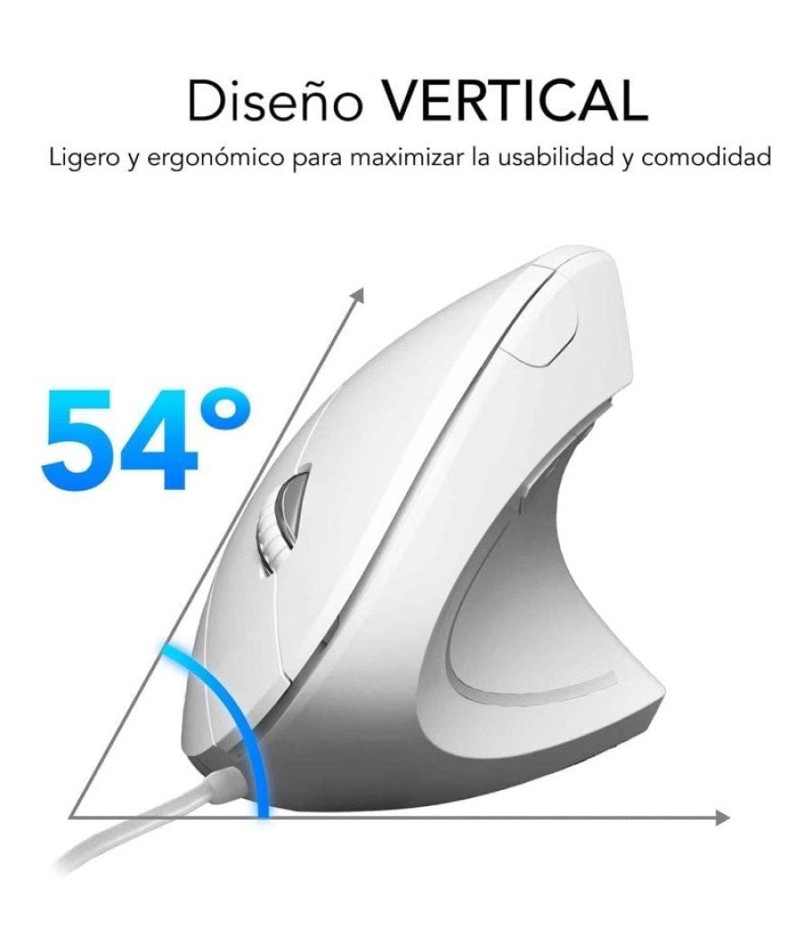 Ratón ergonómico subblim glide vertical ergo wired/ hasta 1600 dpi/ blanco