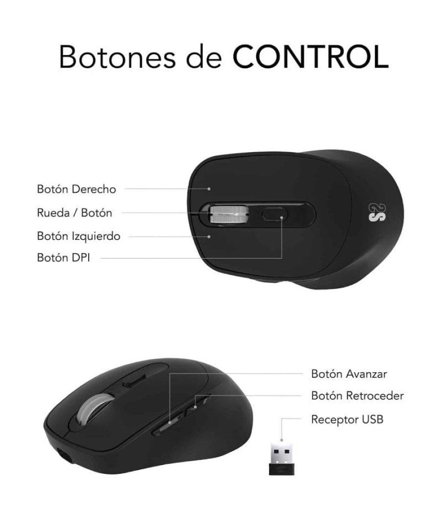 Ratón ergonómico inalámbrico por bluetooth/ 2.4ghz subblim comfort ergo dual battery/ batería recargable/ hasta 2400 dpi/ negro