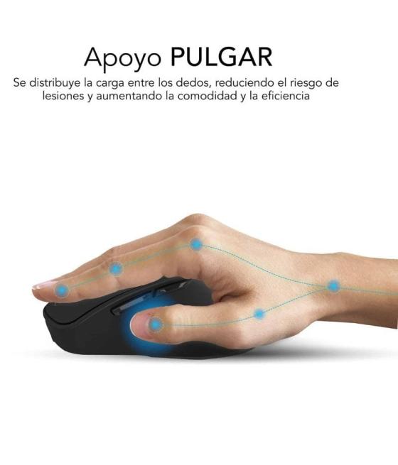 Ratón ergonómico inalámbrico por bluetooth/ 2.4ghz subblim comfort ergo dual battery/ batería recargable/ hasta 2400 dpi/ negro