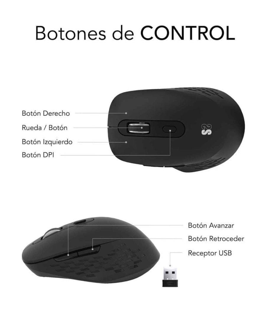 Ratón ergonómico inalámbrico por bluetooth/ 2.4ghz subblim curve ergo dual battery/ batería recargable/ hasta 1600 dpi/ negro