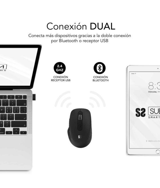 Ratón ergonómico inalámbrico por bluetooth/ 2.4ghz subblim curve ergo dual battery/ batería recargable/ hasta 1600 dpi/ negro