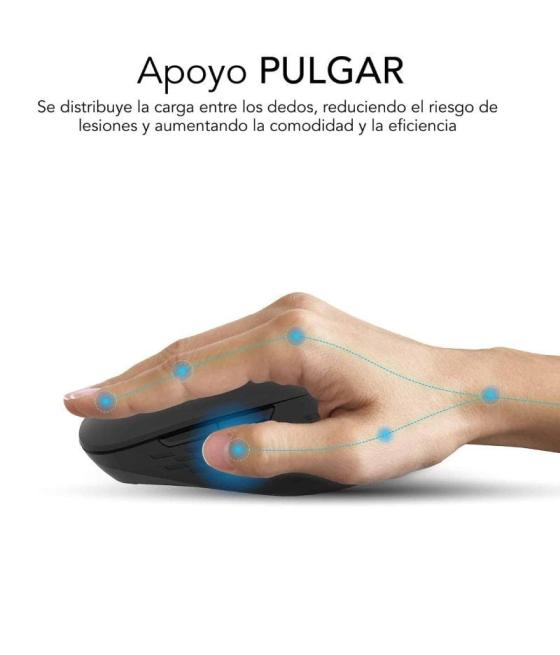 Ratón ergonómico inalámbrico por bluetooth/ 2.4ghz subblim curve ergo dual battery/ batería recargable/ hasta 1600 dpi/ negro