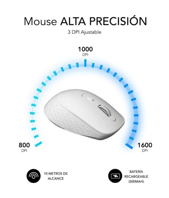 Ratón ergonómico inalámbrico por bluetooth/ 2.4ghz subblim curve ergo dual battery/ batería recargable/ hasta 1600 dpi/ blanco