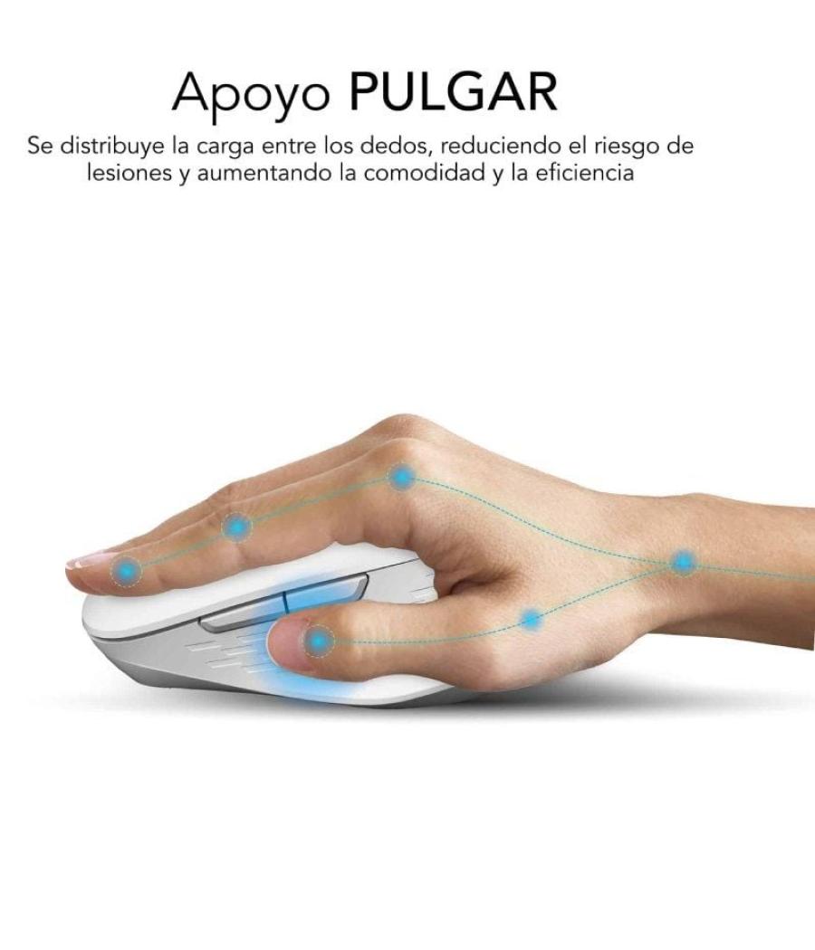 Ratón ergonómico inalámbrico por bluetooth/ 2.4ghz subblim curve ergo dual battery/ batería recargable/ hasta 1600 dpi/ blanco