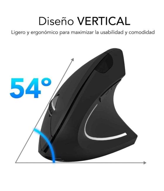 Ratón ergonómico inalámbrico por bluetooth/ 2.4ghz subblim glide vertical ergo dual battery/ batería recargable/ hasta 1600 dpi/