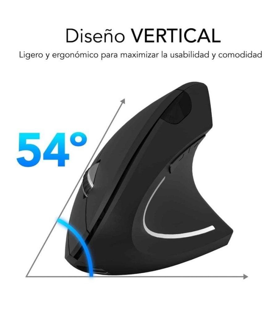 Ratón ergonómico inalámbrico por bluetooth/ 2.4ghz subblim glide vertical ergo dual battery/ batería recargable/ hasta 1600 dpi/