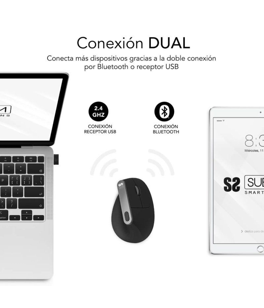 Ratón ergonómico inalámbrico por bluetooth/ 2.4ghz subblim nature vertical ergo dual battery/ batería recargable/ hasta 4000 dpi