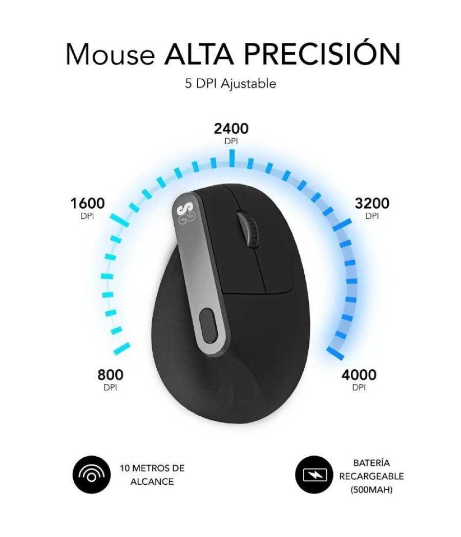 Ratón ergonómico inalámbrico por bluetooth/ 2.4ghz subblim nature vertical ergo dual battery/ batería recargable/ hasta 4000 dpi