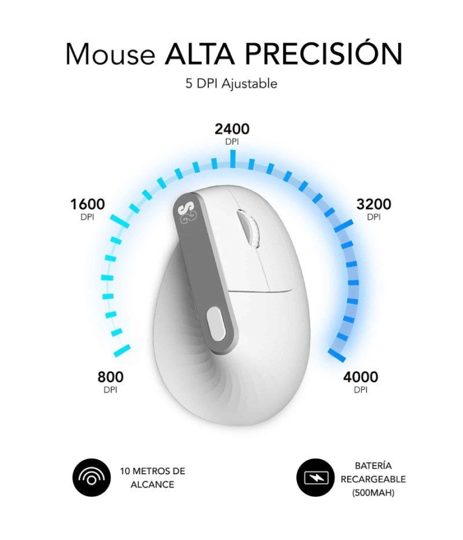 Ratón ergonómico inalámbrico por bluetooth/ 2.4ghz subblim nature vertical ergo dual battery/ batería recargable/ hasta 4000 dpi