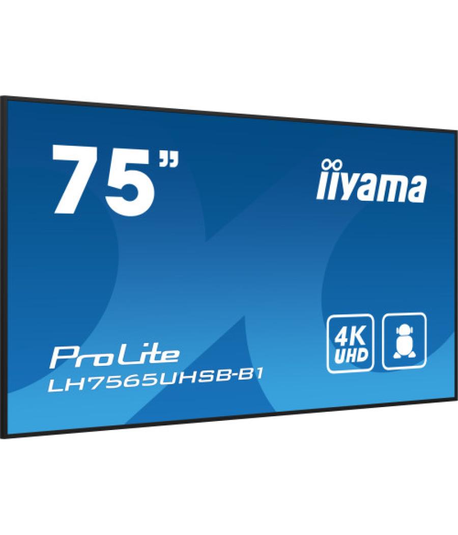 Iiyama lh7565uhsb-b1 pantalla de señalización diseño de quiosco 189,2 cm (74.5") led wifi 800 cd / m² 4k ultra hd negro procesad