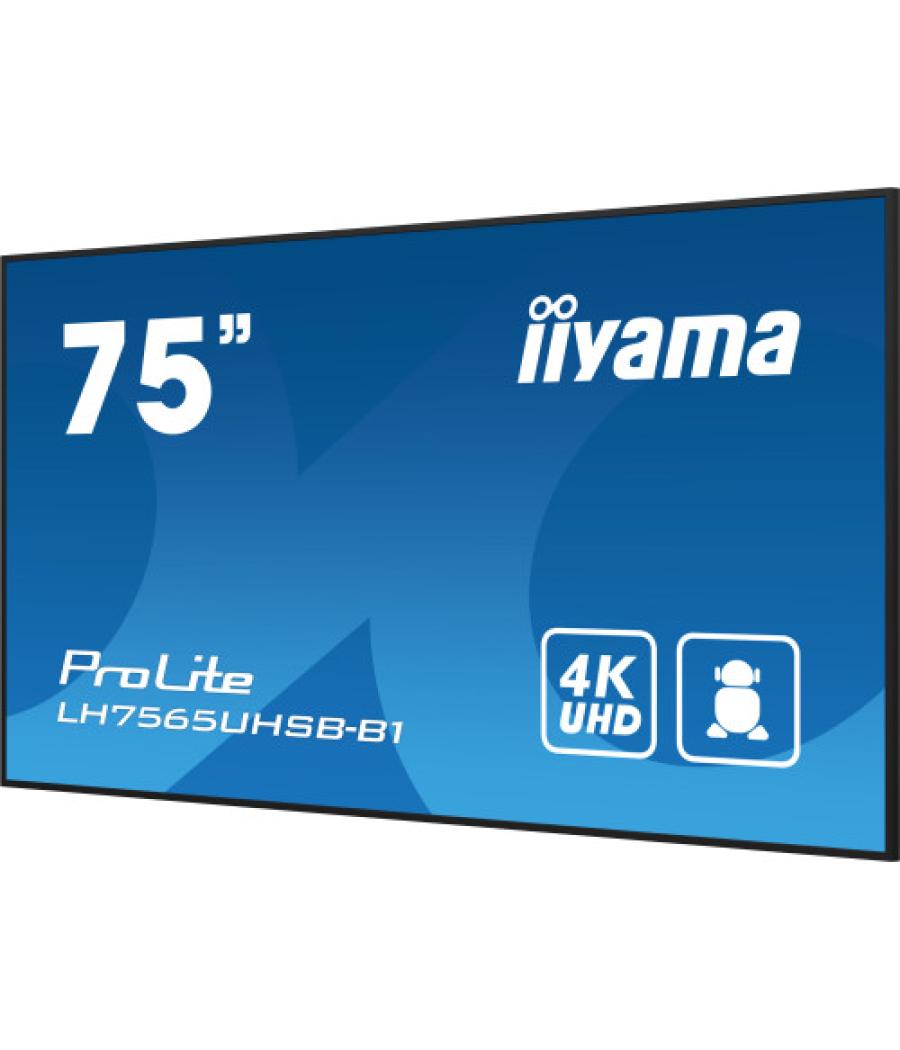 Iiyama lh7565uhsb-b1 pantalla de señalización diseño de quiosco 189,2 cm (74.5") led wifi 800 cd / m² 4k ultra hd negro procesad