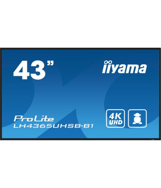 Iiyama lh4365uhsb-b1 pantalla de señalización diseño de quiosco 108 cm (42.5") led wifi 800 cd / m² 4k ultra hd negro procesador