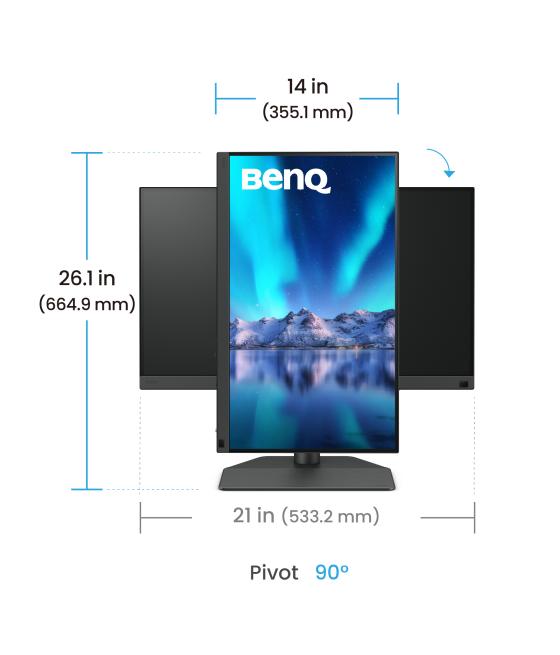 Monitor para fotografos benq sw242q 24.1” ips,2k, 2560 x 1600, 16:10, 99% adobe rgb, 98% p3, calibración, usb-c 90w, tüv, lut 3d