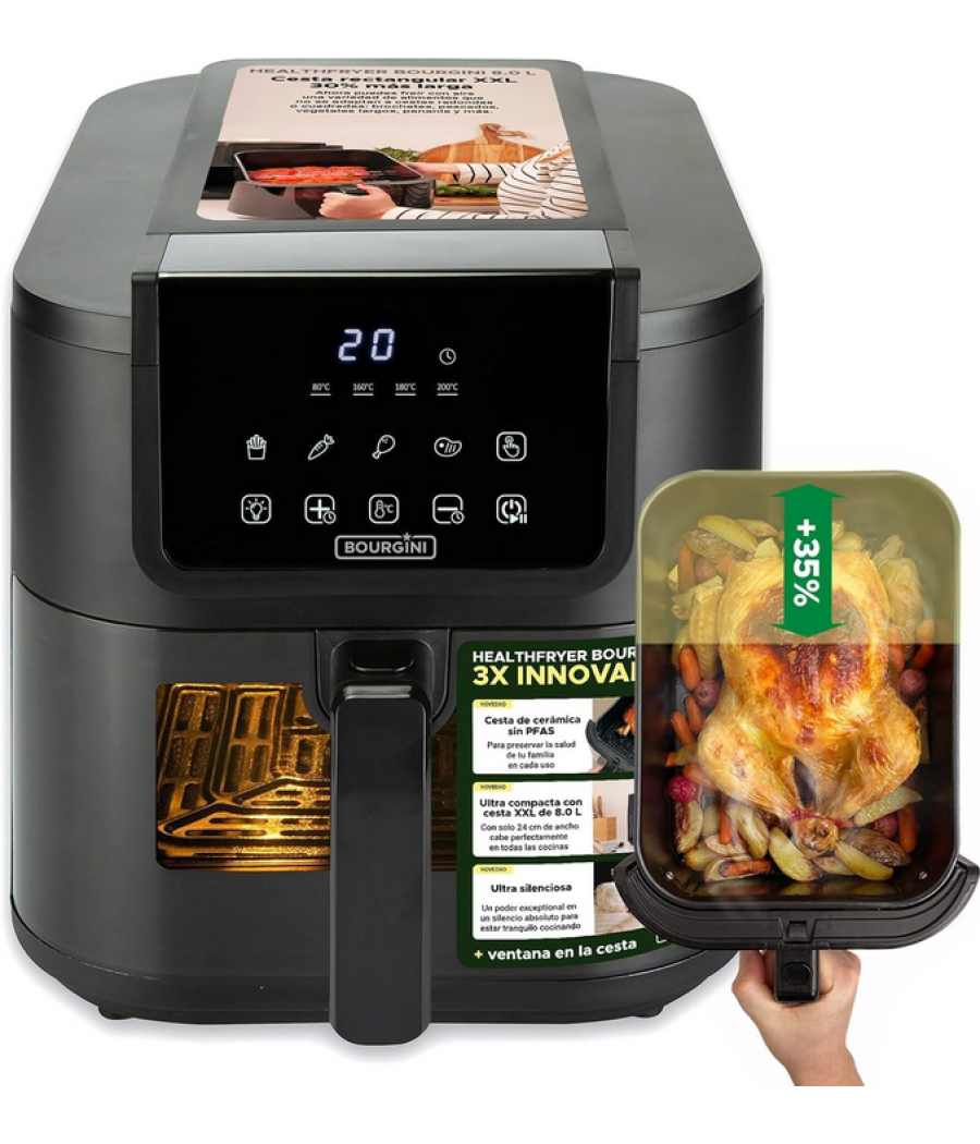 Freidora de aire bourgini airfryer slim ceramica eco 8l 1700w