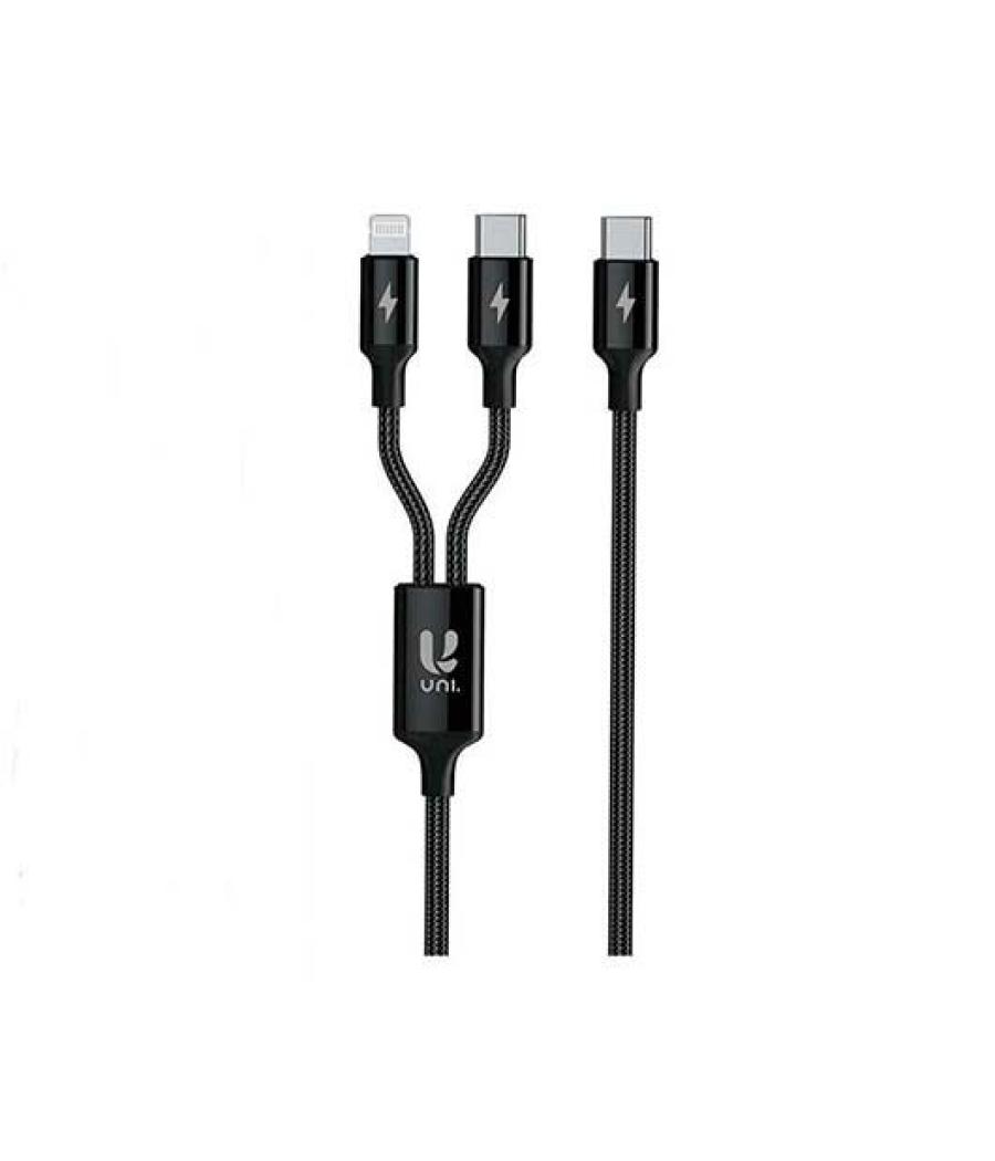 Cable uni usb tipo(c) a usb tipo(c) y lightning