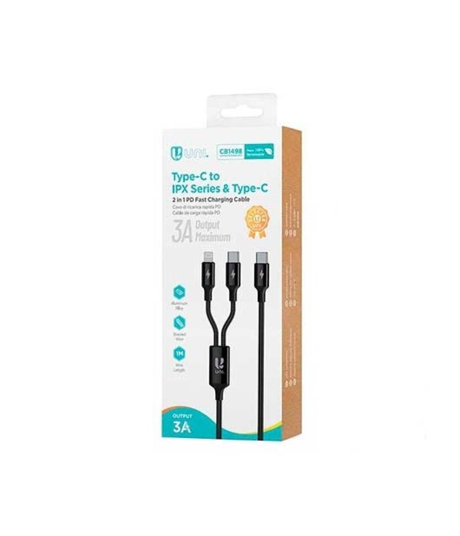 Cable uni usb tipo(c) a usb tipo(c) y lightning