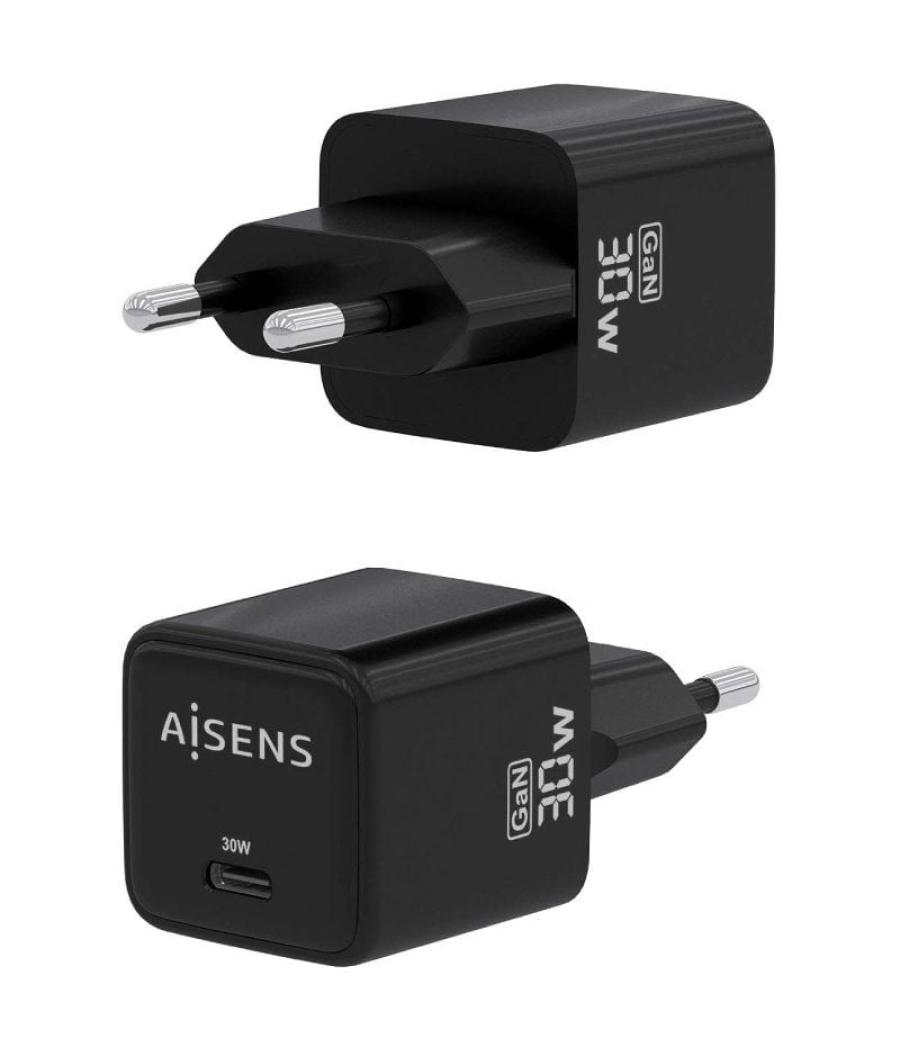 Cargador gan de pared aisens asch-30w1p036-bk/ 1xusb tipo-c/ 30w