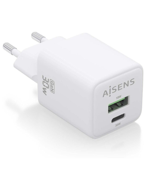 Cargador gan de pared aisens asch-30w2p037-w/ 1xusb tipo-c/ 1xusb/ 30w