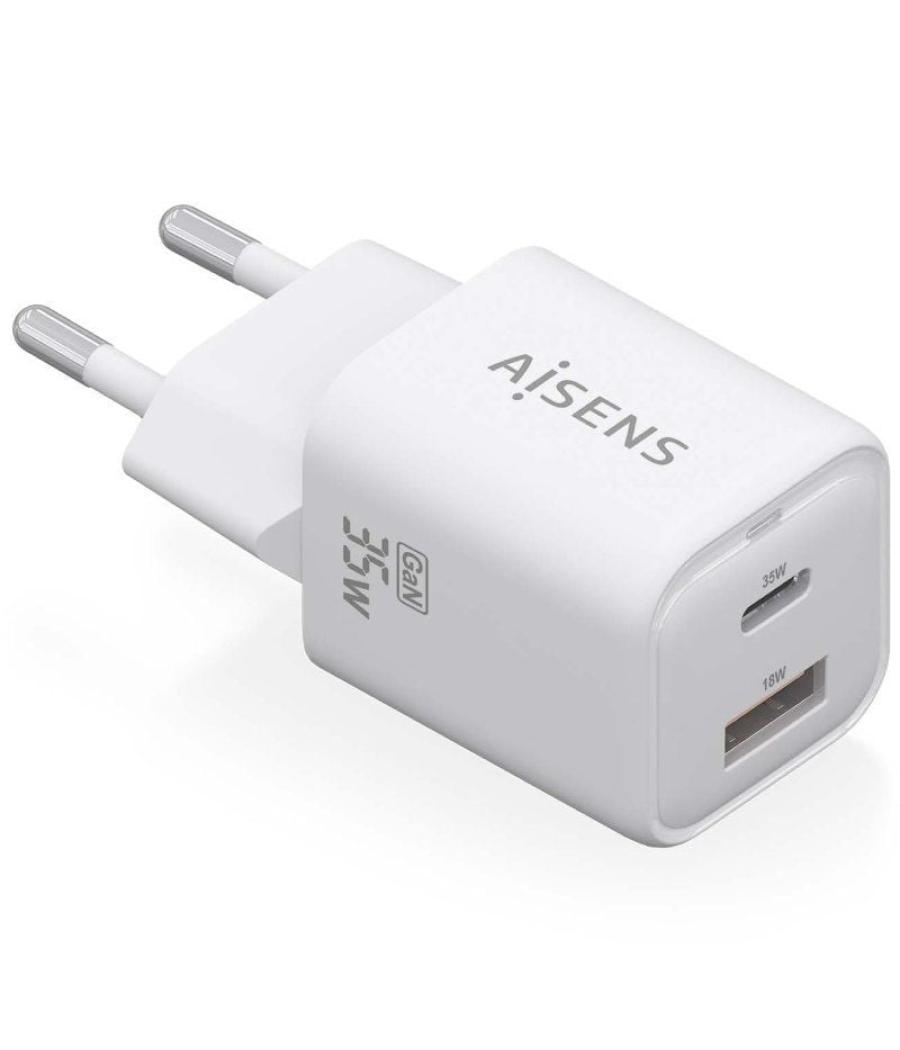 Cargador gan de pared aisens asch-35w2p024-w/ 1xusb tipo-c/ 1xusb/ 35w