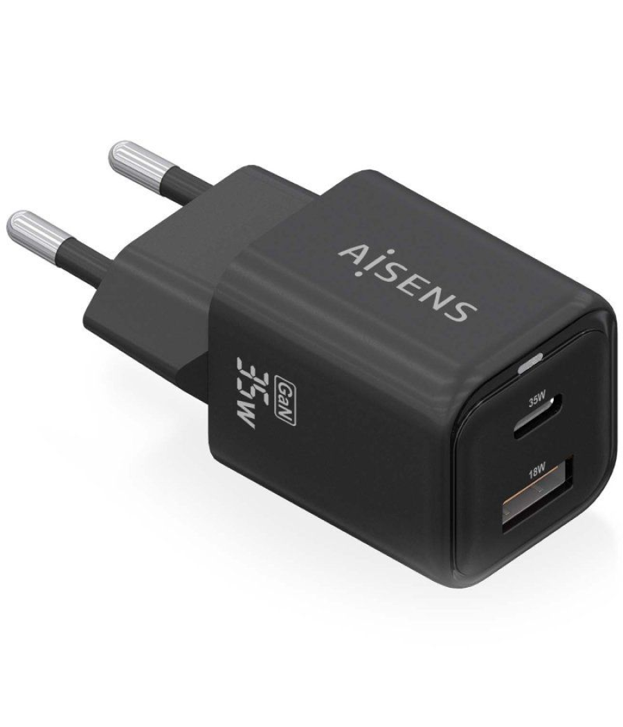 Cargador gan de pared aisens asch-35w2p025-bk/ 1xusb tipo-c/ 1xusb/ 35w