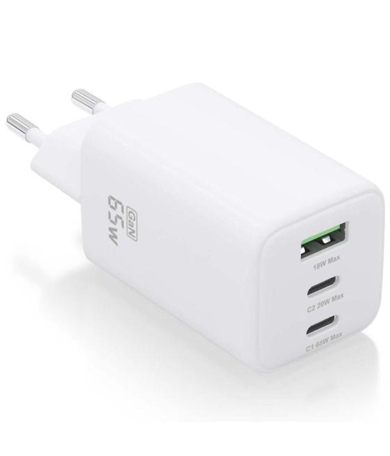 Cargador gan de pared aisens asch-65w3p041-w/ 2xusb tipo-c/ 1xusb/ 65w