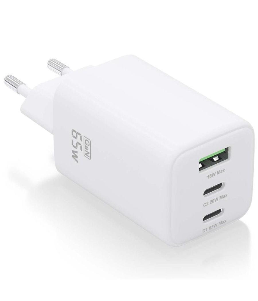 Cargador gan de pared aisens asch-65w3p041-w/ 2xusb tipo-c/ 1xusb/ 65w