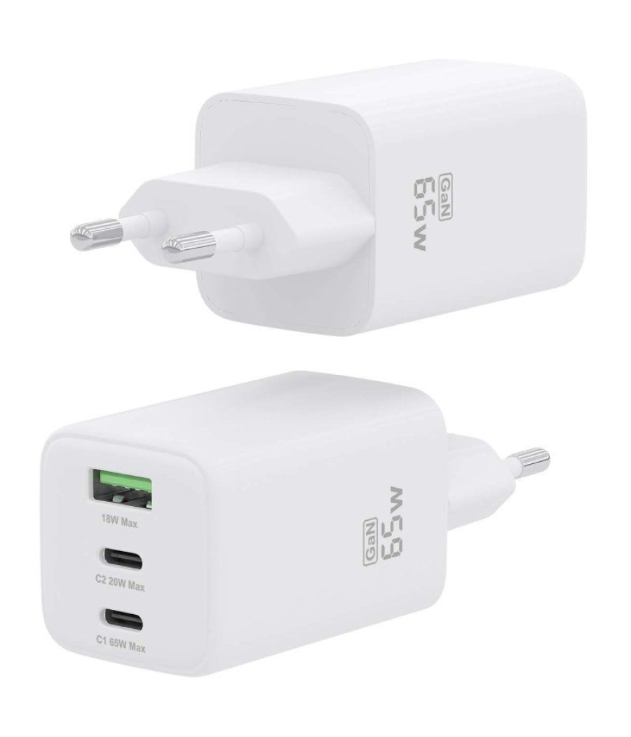 Cargador gan de pared aisens asch-65w3p041-w/ 2xusb tipo-c/ 1xusb/ 65w