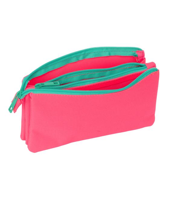 Bolso escolar portatodo safta triple nait nait rosa flúor 120x220x30 mm