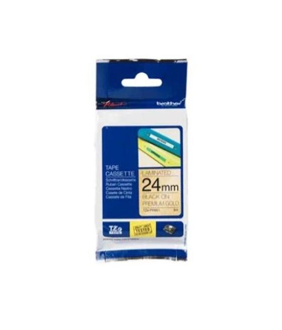 Brother cinta rotuladora laminada premium texto negro sobre fondo dorado - 24mmx8m