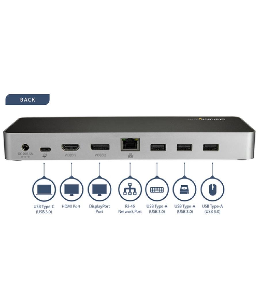 StarTech.com Dock USB C para 2 Monitores 4K 30Hz con HDMI y DisplayPort - Entrega de Potencia 60W - SD - Hub 4x Puertos USB-A 3.