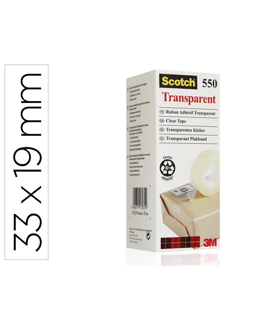 Cinta adhesiva scotch 550 transparente 33x19 mm pack de 8 unidades