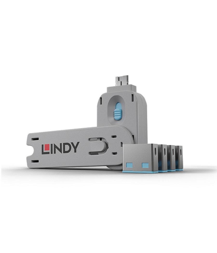 Lindy 40452 bloqueador de puerto Bloqueador de puerto + clave USB tipo A Azul Acrilonitrilo butadieno estireno (ABS) 5 pieza(s)