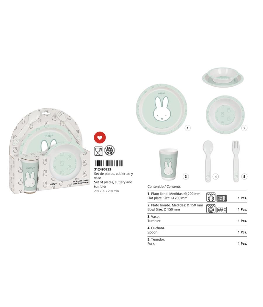 Set de platos cubiertos y vaso safta miffy menta 260x260x90 mm