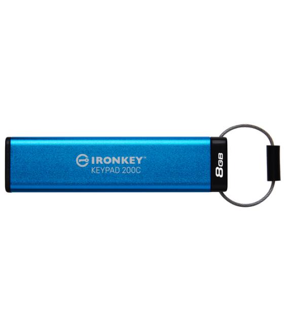 Kingston Technology IronKey Keypad 200 unidad flash USB 8 GB USB Tipo C 3.2 Gen 1 (3.1 Gen 1) Azul