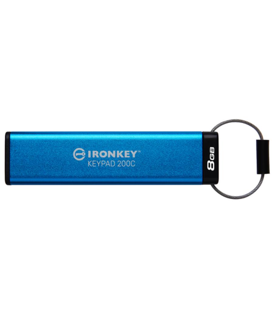 Kingston Technology IronKey Keypad 200 unidad flash USB 8 GB USB Tipo C 3.2 Gen 1 (3.1 Gen 1) Azul