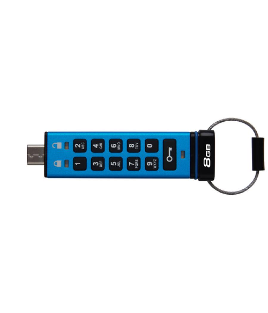 Kingston Technology IronKey Keypad 200 unidad flash USB 8 GB USB Tipo C 3.2 Gen 1 (3.1 Gen 1) Azul