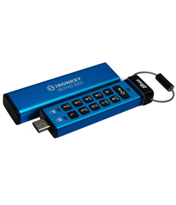 Kingston Technology IronKey Keypad 200 unidad flash USB 8 GB USB Tipo C 3.2 Gen 1 (3.1 Gen 1) Azul