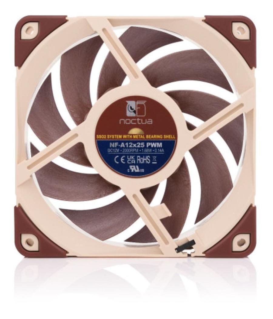 Noctua ventilador caja nf-a12x25-pwm, 120mm fan, 120x120x25mm, 12v, 2000rpm/1700rpm/450rpm, 22,6 db(a), 102,1 m3/h, 2,34 mm h2o,