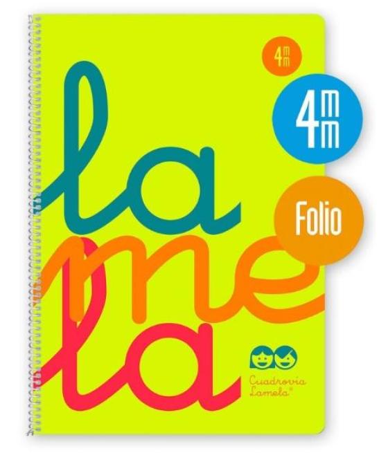 Lamela cuaderno espiral 80h folio 90gr cuadrícula 4mm c/ margen cubierta pp amarillo paquete 5u