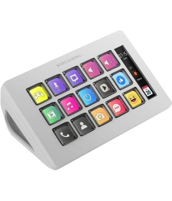 Stream deck slim mars gaming msd-one/ 15 teclas lcd/ blanco