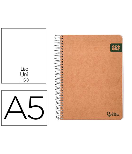 Cuaderno espiral liderpapel a5 tapa cartulina kraft contracolada 120h papel 100% reciclado 80 gr liso