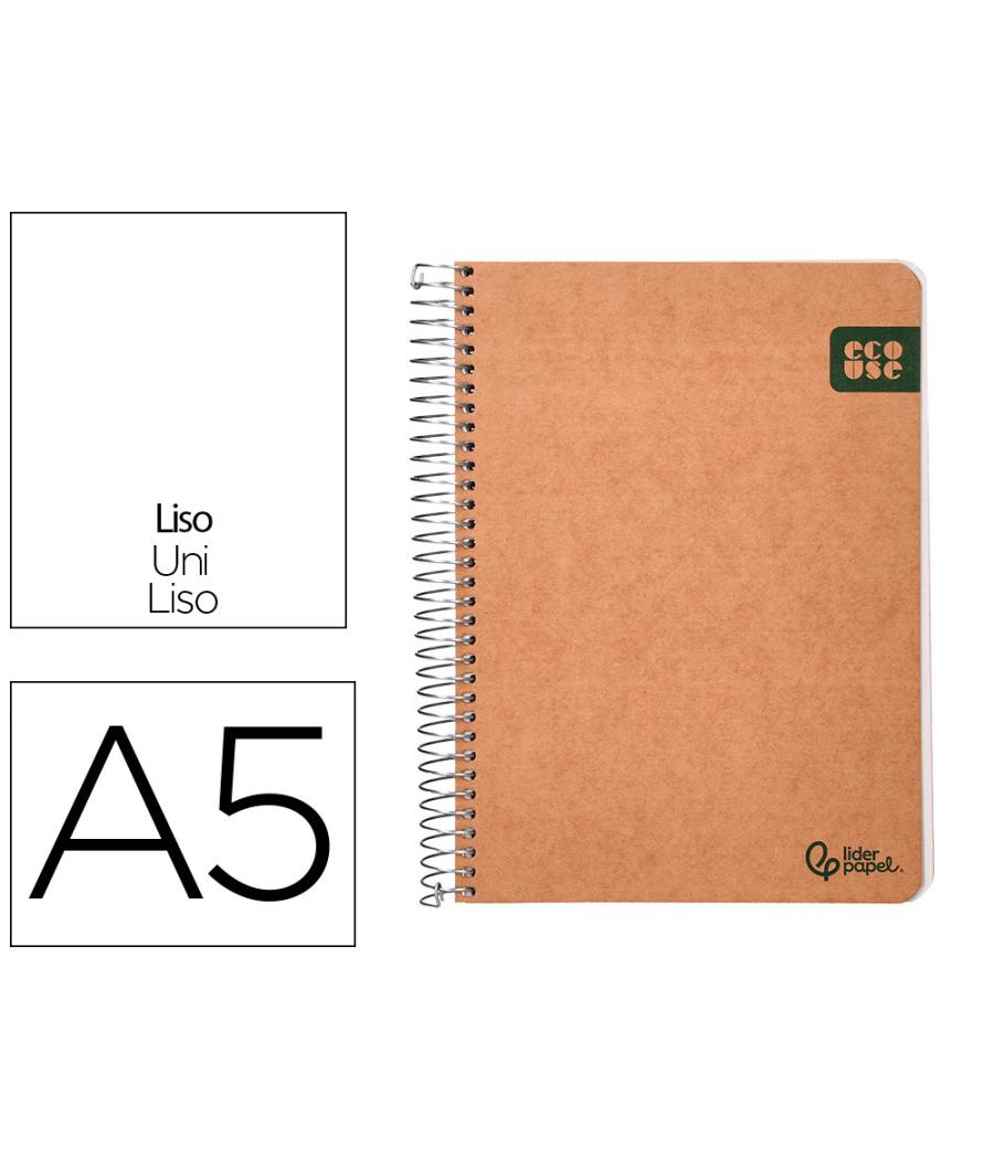 Cuaderno espiral liderpapel a5 tapa cartulina kraft contracolada 120h papel 100% reciclado 80 gr liso