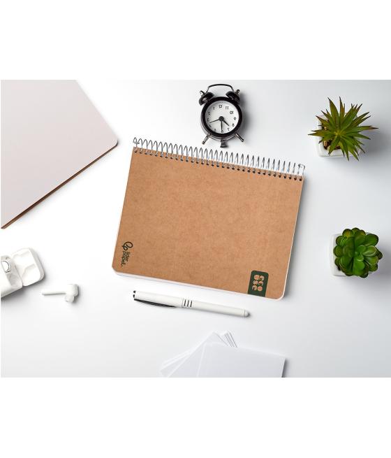 Cuaderno espiral liderpapel a5 tapa cartulina kraft contracolada 120h papel 100% reciclado 80 gr liso