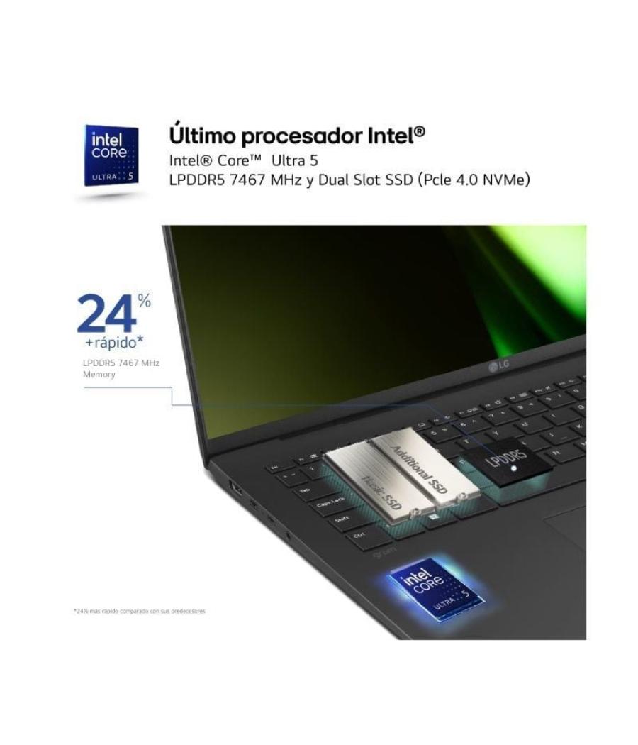 Portátil lg gram 17z90s-g.ad7bb intel core ultra 7-155h/ 32gb/ 2tb ssd/ 17'/ win11