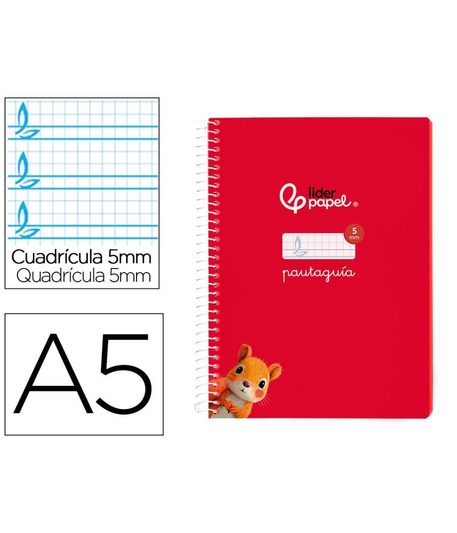 Cuaderno espiral liderpapel di n a5 pautaguia tapa blanda 40h 75 gr cuadro pautado 5mm color rojo