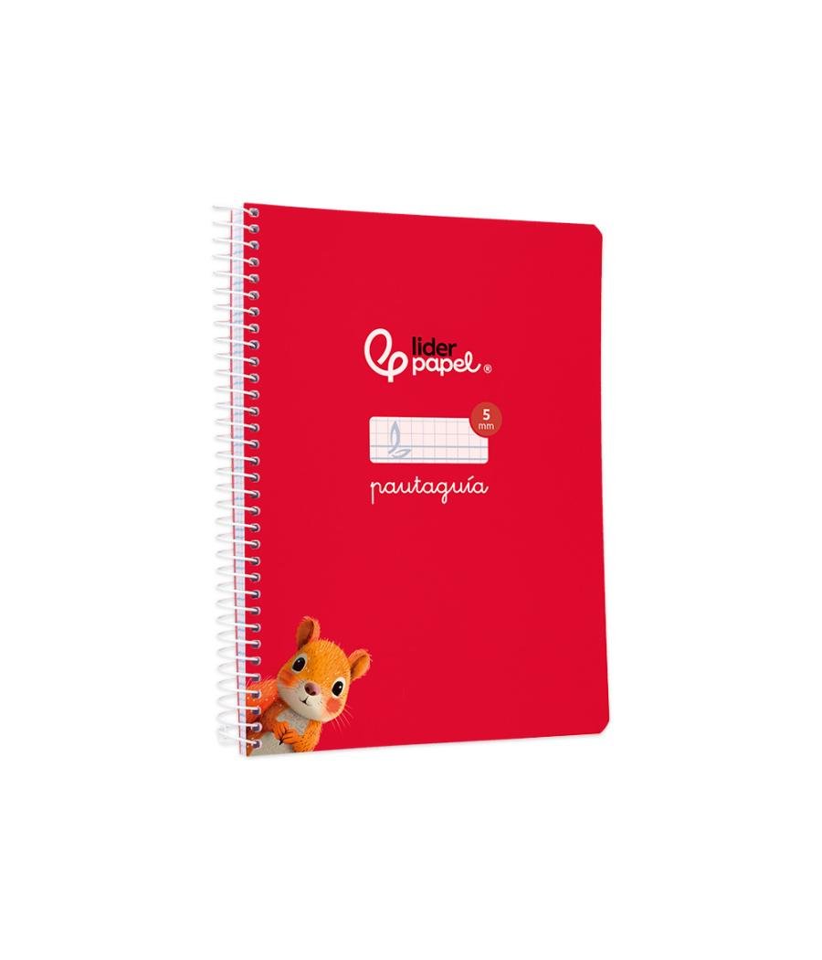 Cuaderno espiral liderpapel di n a5 pautaguia tapa blanda 40h 75 gr cuadro pautado 5mm color rojo